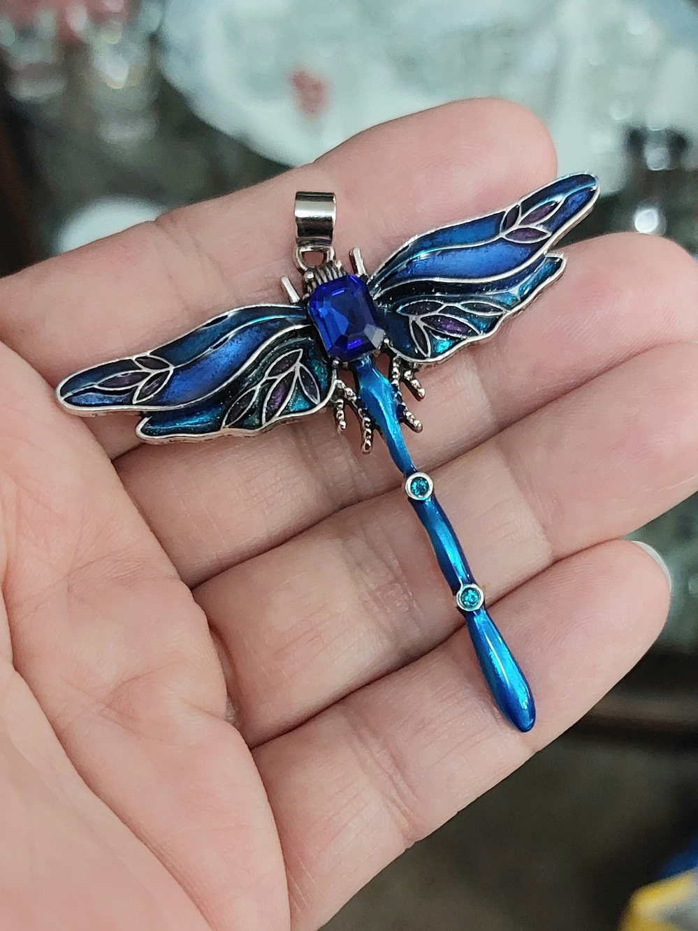 Blue Dragonfly Pendant Necklace - Elegant Women's Jewelry